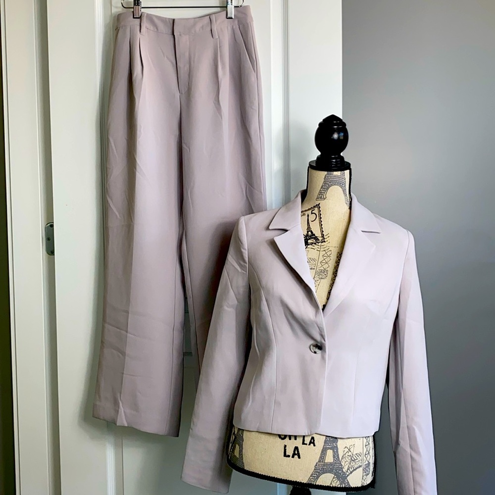 Gentle Fawn Lavender Gray Pantsuit Jacket and Wide Leg Trousers